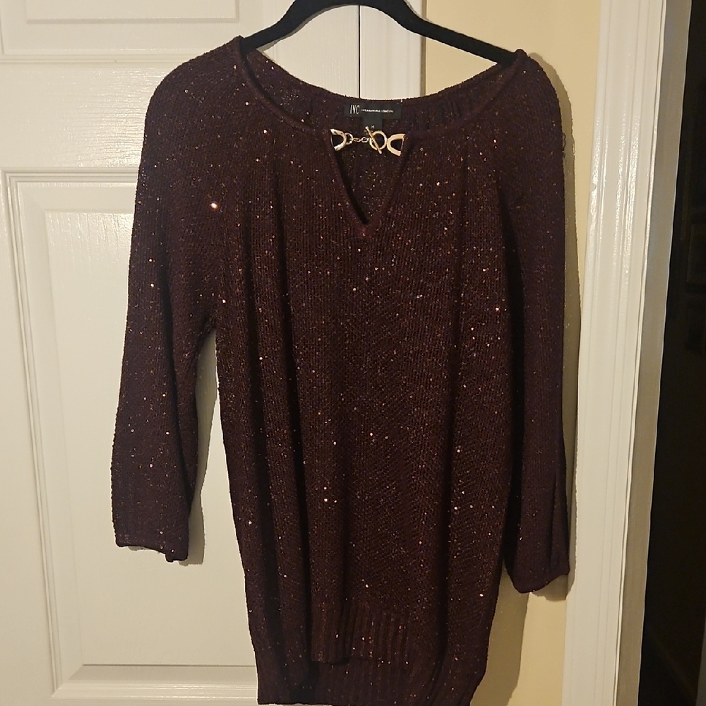 INC International Concepts Burgundy Sequin Sweater